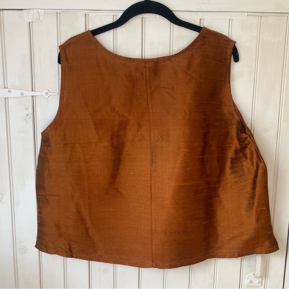 Coldwater Creek Copper Rust Sleeveless Silk Textured Tank Top, Scoop Neck XL - Picture 3 of 6